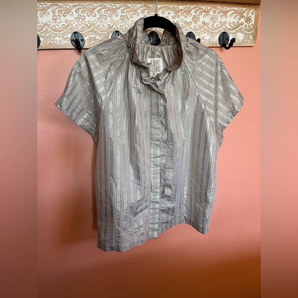 A Shirt Thing Metallic Short Sleeve Blouse